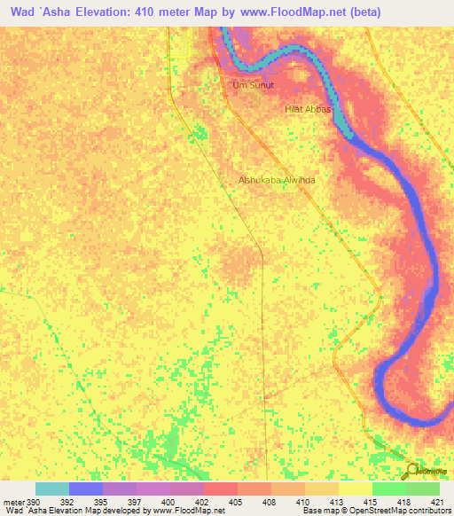 Wad `Asha,Sudan Elevation Map