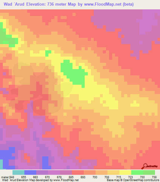 Wad `Arud,Sudan Elevation Map