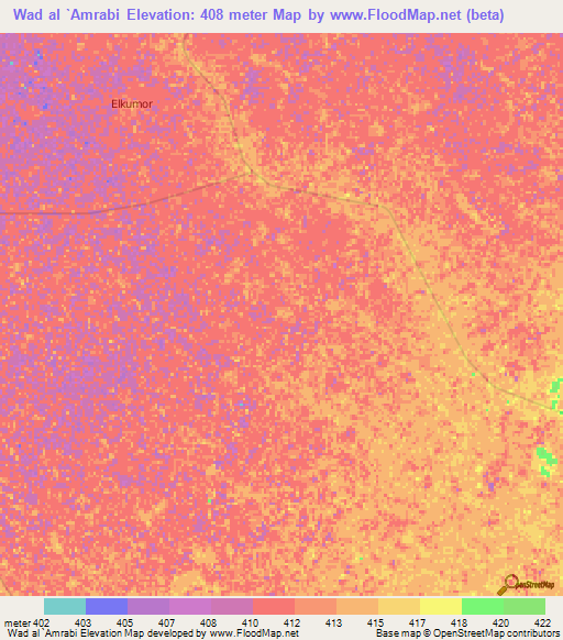 Wad al `Amrabi,Sudan Elevation Map
