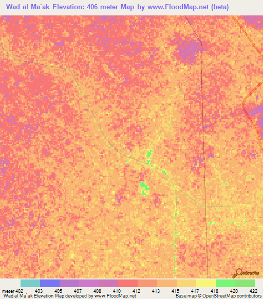 Wad al Ma`ak,Sudan Elevation Map