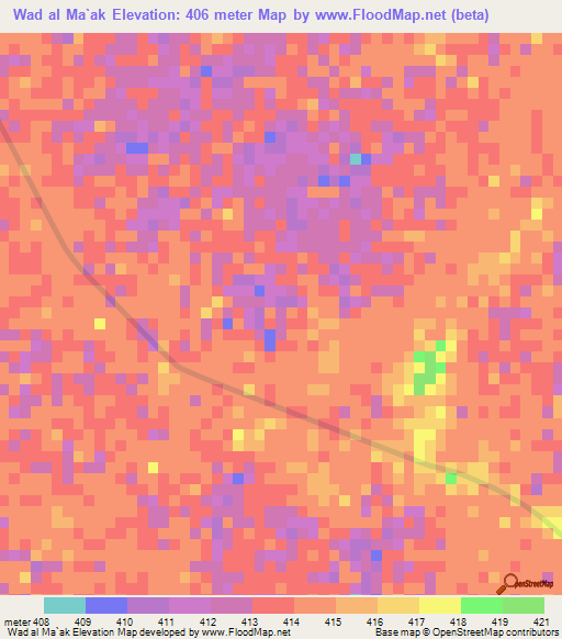 Wad al Ma`ak,Sudan Elevation Map