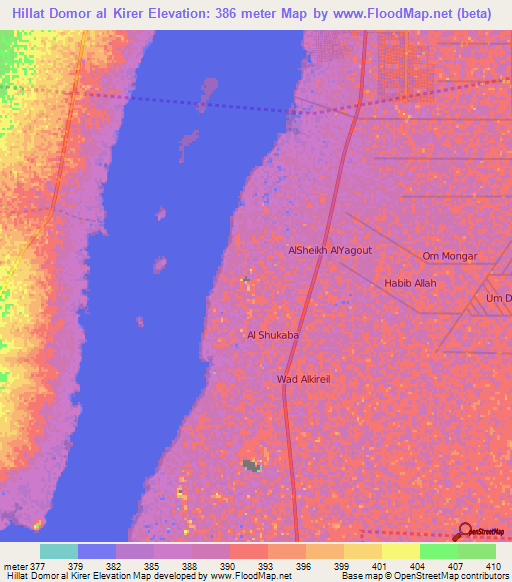 Hillat Domor al Kirer,Sudan Elevation Map