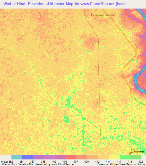 Wad al Hindi,Sudan Elevation Map