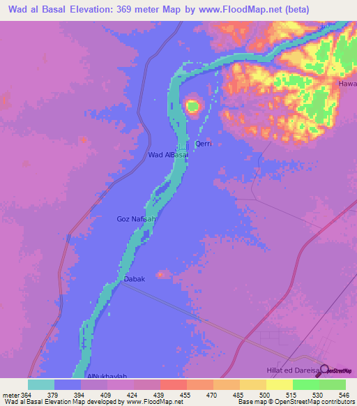 Wad al Basal,Sudan Elevation Map
