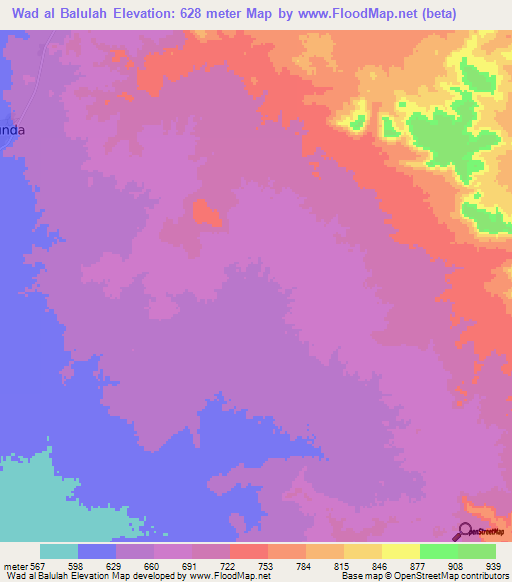 Wad al Balulah,Sudan Elevation Map