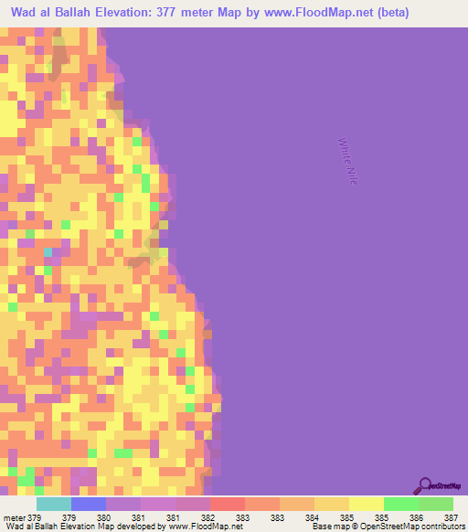 Wad al Ballah,Sudan Elevation Map