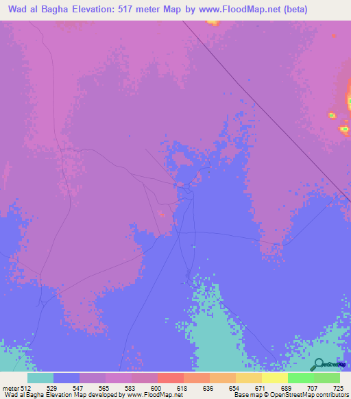 Wad al Bagha,Sudan Elevation Map