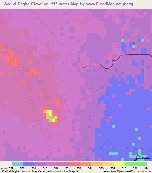 Wad al Bagha,Sudan Elevation Map