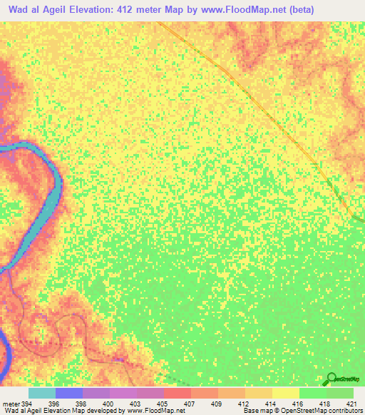 Wad al Ageil,Sudan Elevation Map