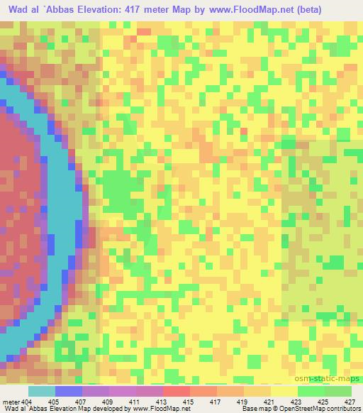 Wad al `Abbas,Sudan Elevation Map