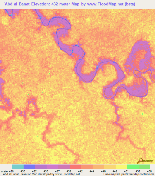 `Abd al Banat,Sudan Elevation Map
