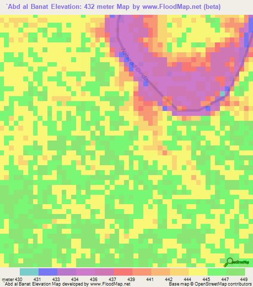 `Abd al Banat,Sudan Elevation Map