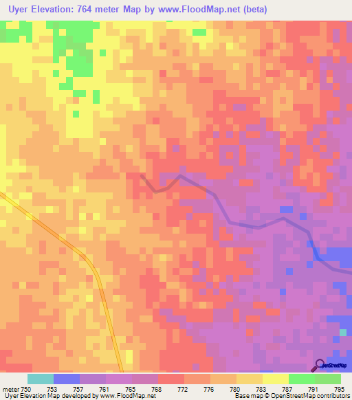 Uyer,Sudan Elevation Map