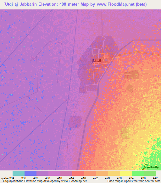 `Utqi aj Jabbarin,Sudan Elevation Map