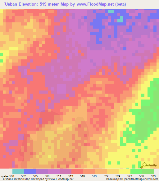 `Usban,Sudan Elevation Map