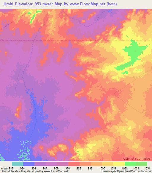 Urshi,Sudan Elevation Map