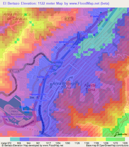 El Bertazo,Venezuela Elevation Map