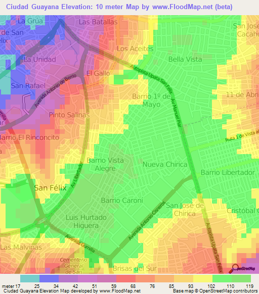 Ciudad Guayana,Venezuela Elevation Map
