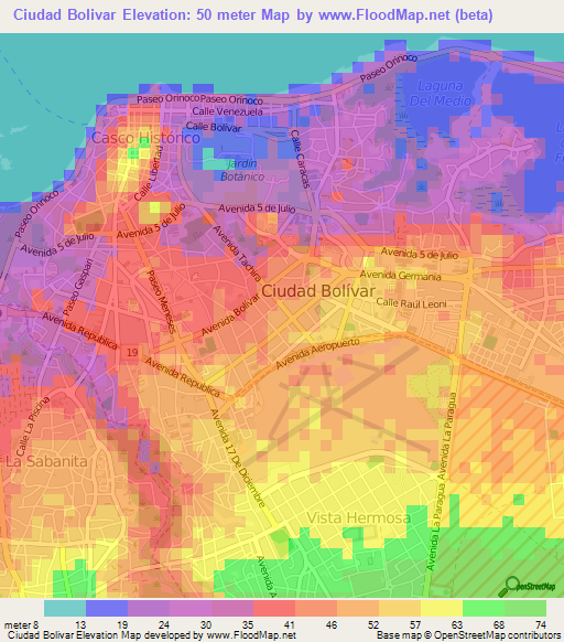 Ciudad Bolivar,Venezuela Elevation Map