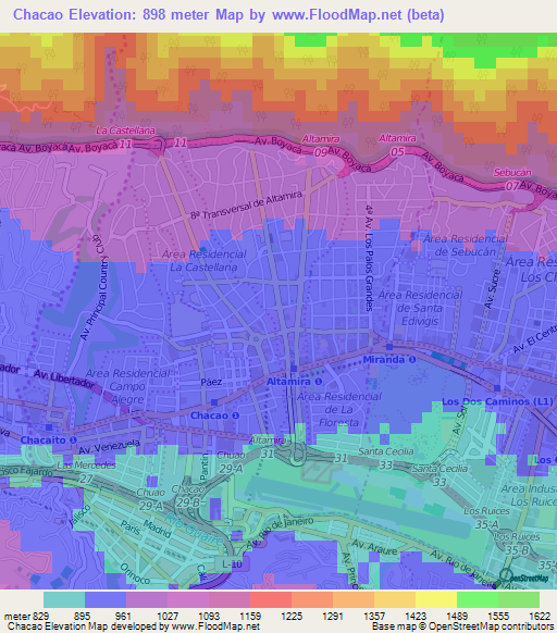 Chacao,Venezuela Elevation Map