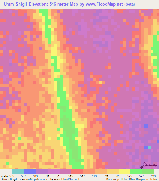 Umm Shigil,Sudan Elevation Map
