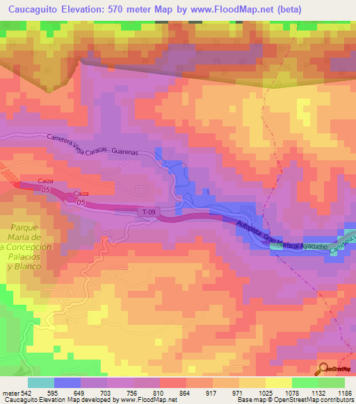 Caucaguito,Venezuela Elevation Map