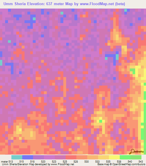 Umm Sheria,Sudan Elevation Map