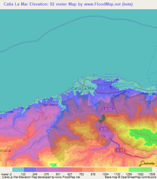 Catia La Mar,Venezuela Elevation Map