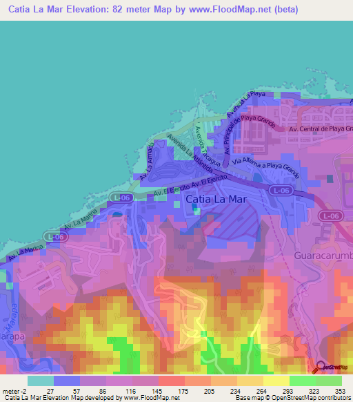 Catia La Mar,Venezuela Elevation Map