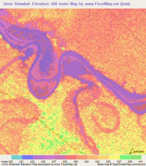 Umm Shawkah,Sudan Elevation Map