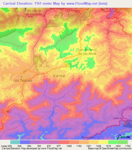 Carrizal,Venezuela Elevation Map