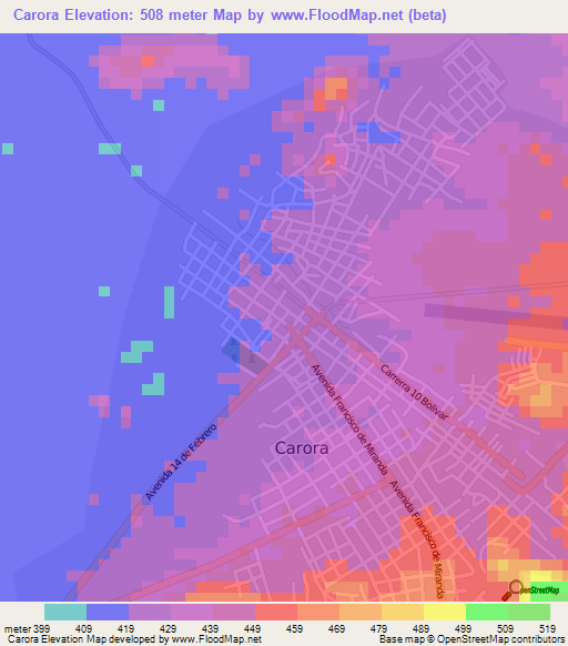 Carora,Venezuela Elevation Map