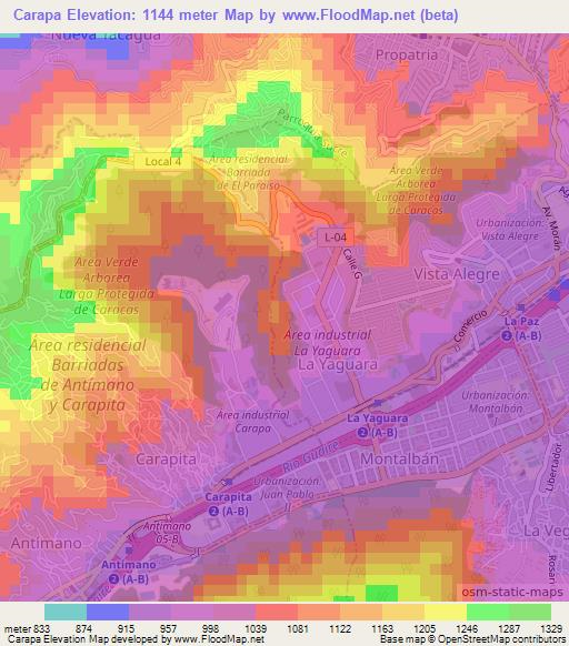 Carapa,Venezuela Elevation Map
