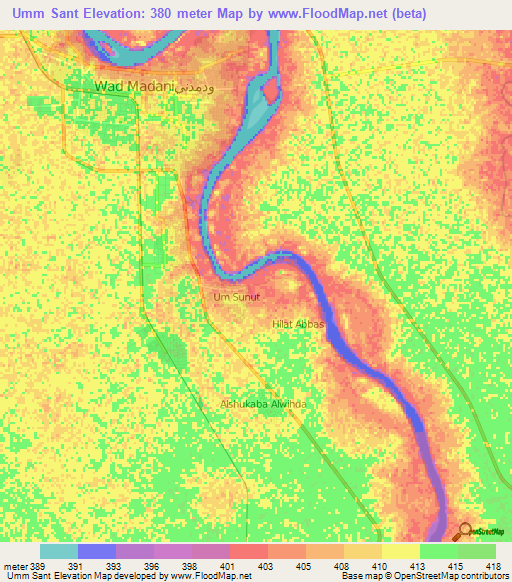 Umm Sant,Sudan Elevation Map