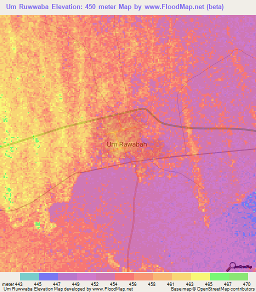 Um Ruwwaba,Sudan Elevation Map
