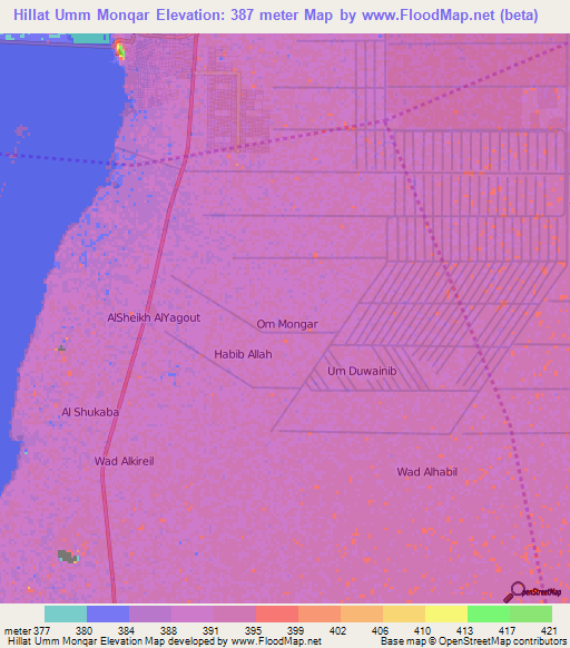 Hillat Umm Monqar,Sudan Elevation Map