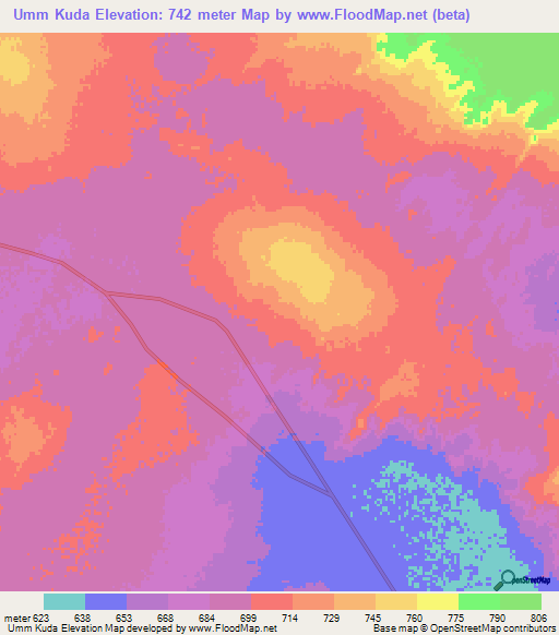 Umm Kuda,Sudan Elevation Map
