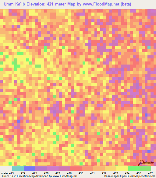 Umm Ka`ib,Sudan Elevation Map
