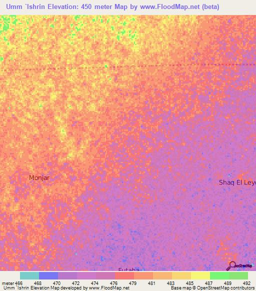 Umm `Ishrin,Sudan Elevation Map