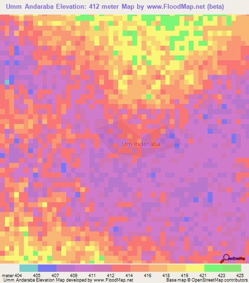 Umm Andaraba,Sudan Elevation Map