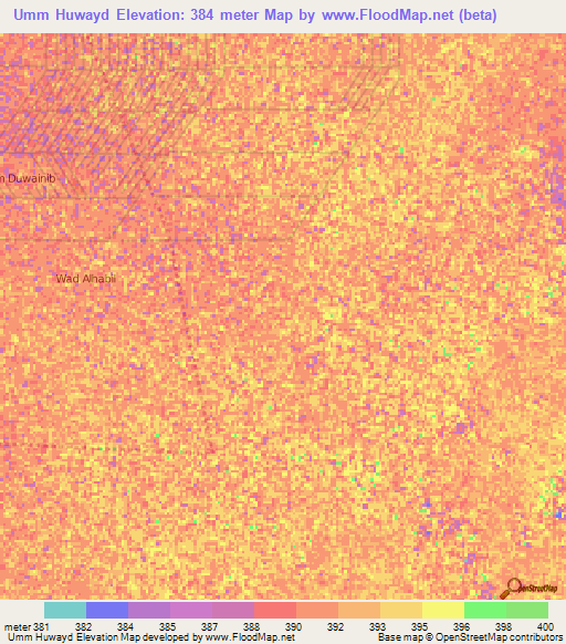 Umm Huwayd,Sudan Elevation Map