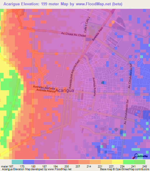 Acarigua,Venezuela Elevation Map