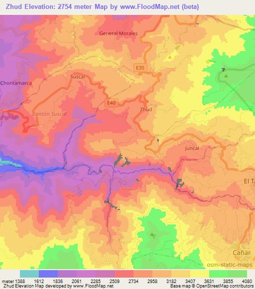 Zhud,Ecuador Elevation Map