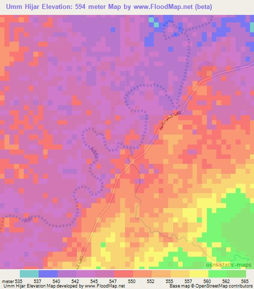 Umm Hijar,Sudan Elevation Map