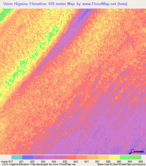 Umm Higeina,Sudan Elevation Map
