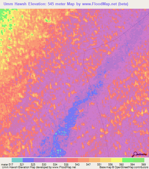 Umm Hawsh,Sudan Elevation Map
