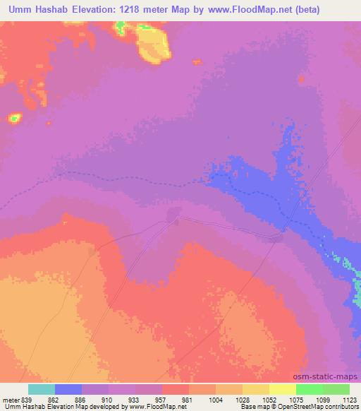 Umm Hashab,Sudan Elevation Map