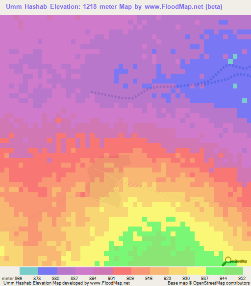 Umm Hashab,Sudan Elevation Map