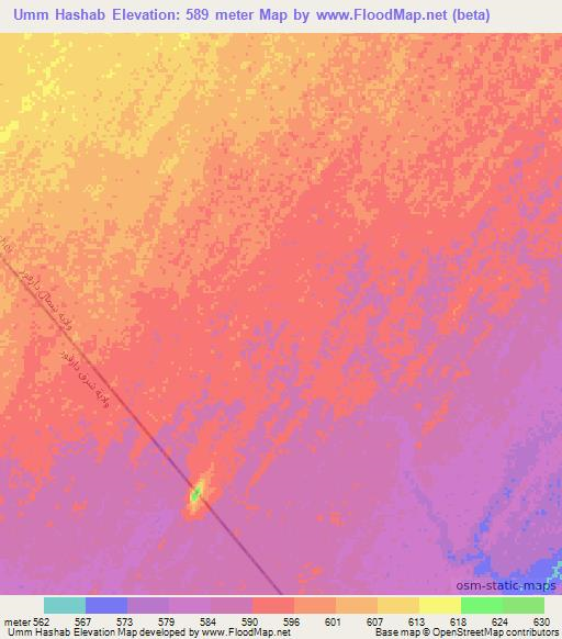 Umm Hashab,Sudan Elevation Map