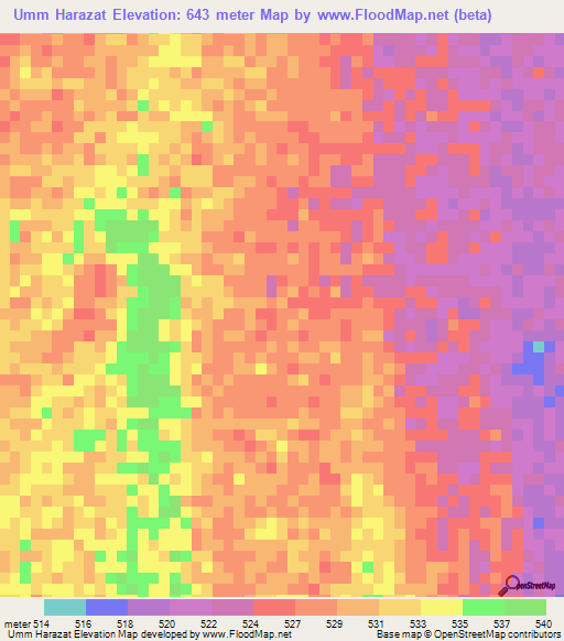 Umm Harazat,Sudan Elevation Map